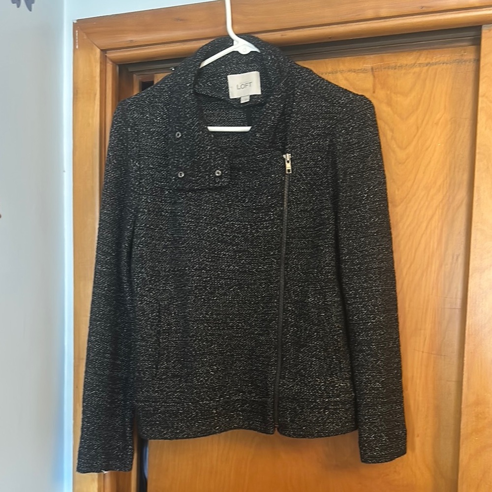 LOFT Black Blazer with Structured Fit and Moto Design